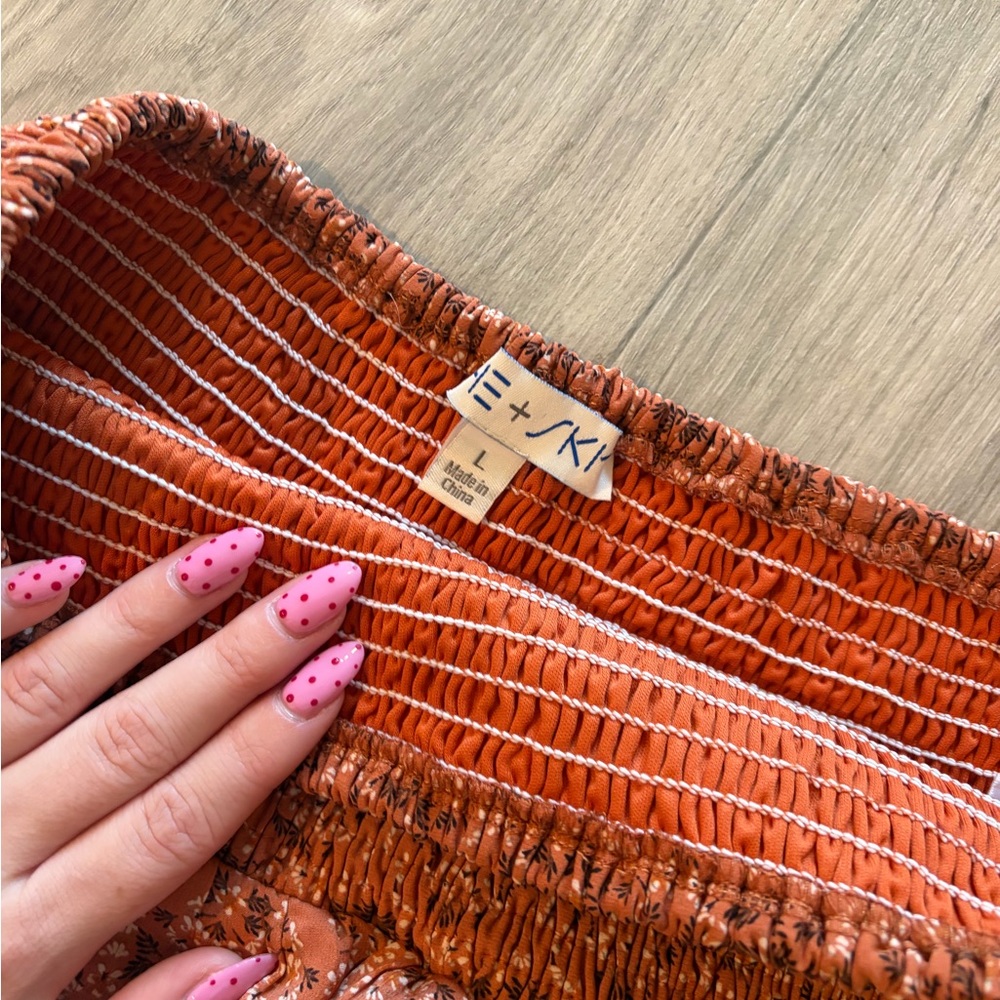 NEVER WORN - Orange & Brown Floral Ruffle Skirt - Picture 4 of 4